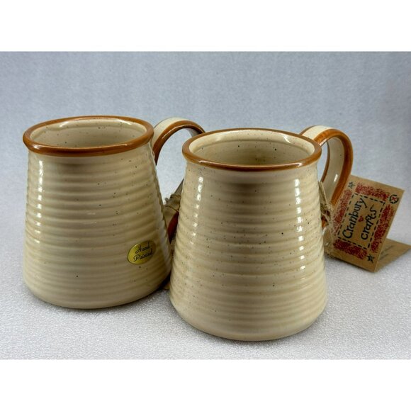 Papel Freelance By Cranbury Crafts Set of 2 Neutral Ribbed Ceramic Mugs Pottery - Picture 3 of 5